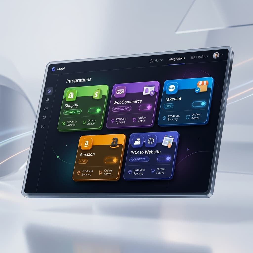 Integration selection screen showing premium 3D perspective of marketplace connections