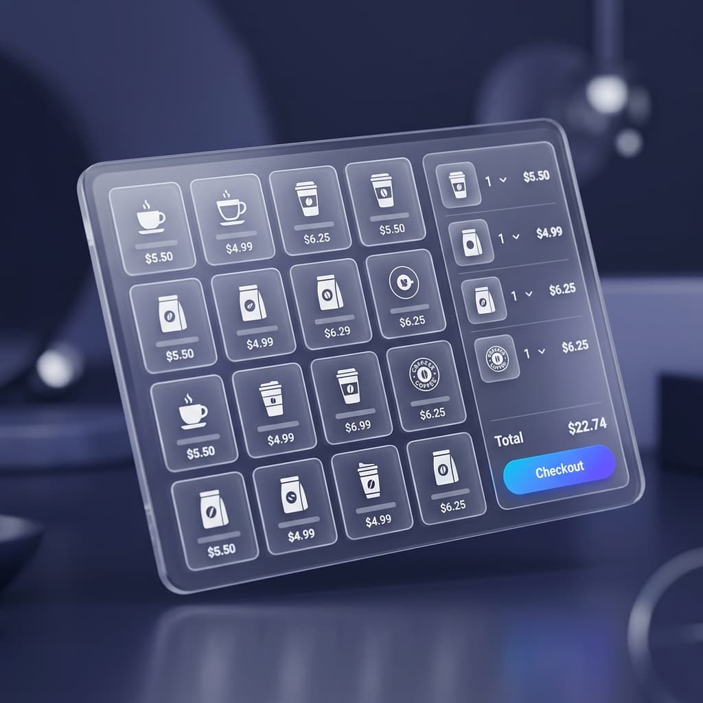 POS register interface showing product search, cart management, and payment processing